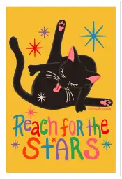 Affiche chat noir Reach For The Stars - Illustration ludique rétro