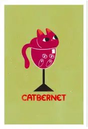 Affiche chat Catbernet - Illustration humoristique verre de vin