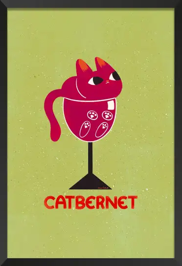 Affiche chat Catbernet - Illustration humoristique verre de vin