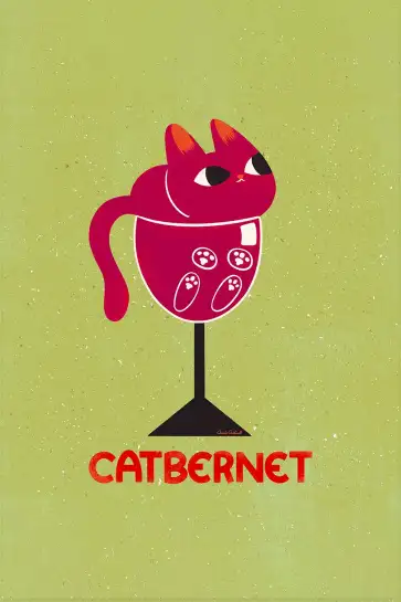 Affiche chat Catbernet - Illustration humoristique verre de vin