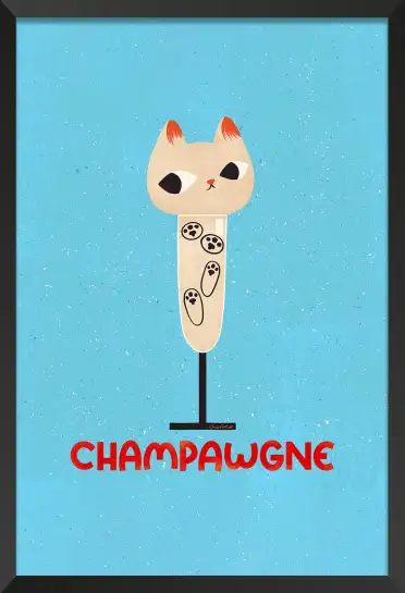 Affiche chat Champawgne - Illustration décalée verre de champagne
