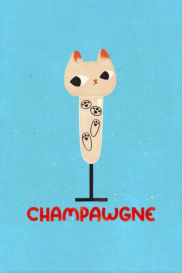 Affiche chat Champawgne - Illustration décalée verre de champagne