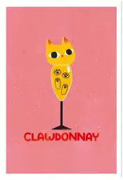Affiche chat Clawdonnay - Illustration ludique verre de vin blanc