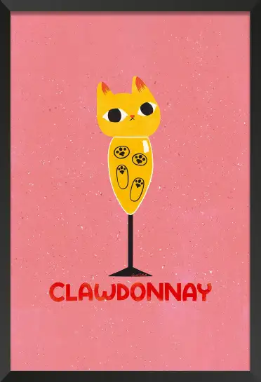 Affiche chat Clawdonnay - Illustration ludique verre de vin blanc