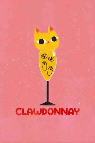 Affiche chat Clawdonnay - Illustration ludique verre de vin blanc