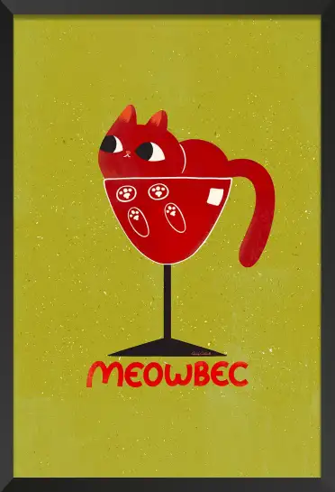 Affiche chat Meowbec - Illustration originale verre de vin