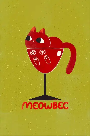 Affiche chat Meowbec - Illustration originale verre de vin