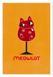 Affiche chat Meowlot - Illustration colorée verre de vin