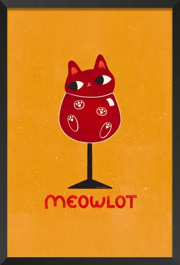 Affiche chat Meowlot - Illustration colorée verre de vin