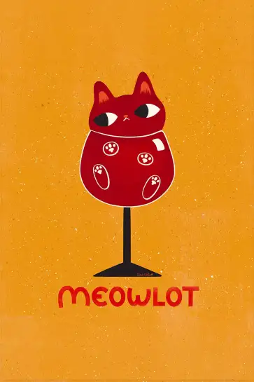 Affiche chat Meowlot - Illustration colorée verre de vin