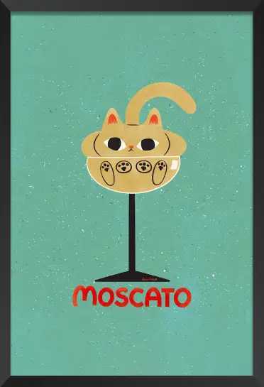 Affiche chat Moscato - Illustration vintage coupe de vin