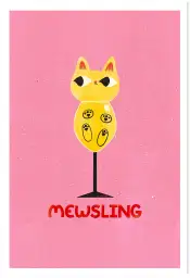 Affiche chat Mewsling - Illustration originale verre de vin blanc