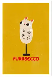 Affiche chat Purrsecco - Illustration originale verre de prosecco