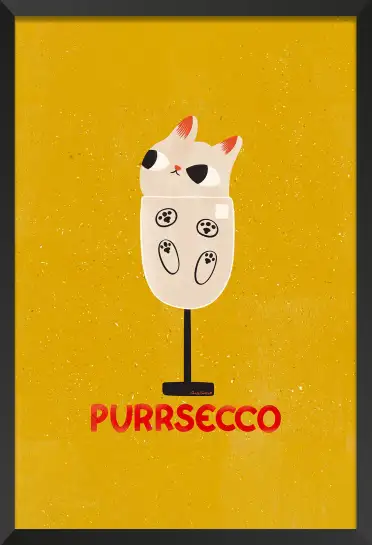 Affiche chat Purrsecco - Illustration originale verre de prosecco