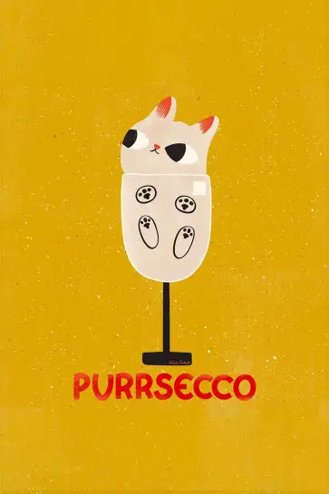Affiche chat Purrsecco - Illustration originale verre de prosecco