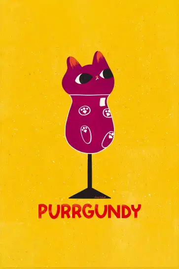Affiche chat Purrgundy - Illustration pop verre de vin rouge