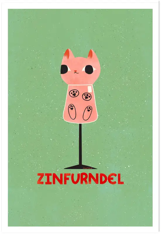 Affiche chat et verre zinfurndel - illustration humour vin