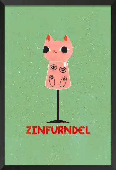 Affiche chat et verre zinfurndel - illustration humour vin