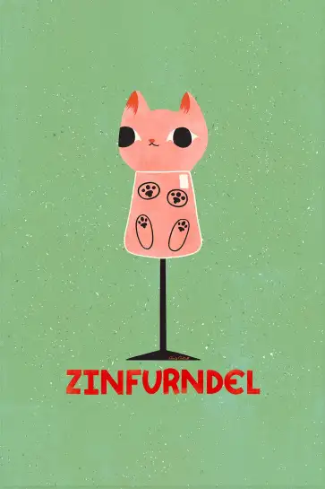Affiche chat et verre zinfurndel - illustration humour vin