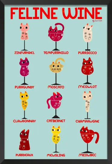 Affiche feline wine - poster cartel chats et verres de vin