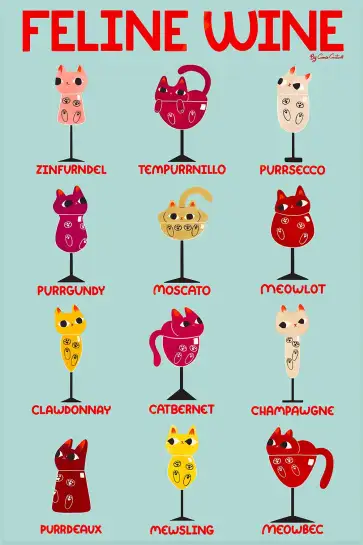 Affiche feline wine - poster cartel chats et verres de vin