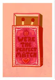 Affiche boite allumettes perfect match - illustration amour rétro