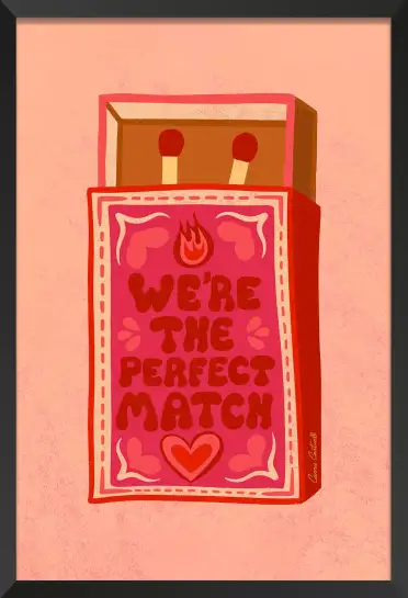 Affiche boite allumettes perfect match - illustration amour rétro