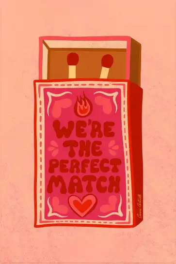 Affiche boite allumettes perfect match - illustration amour rétro