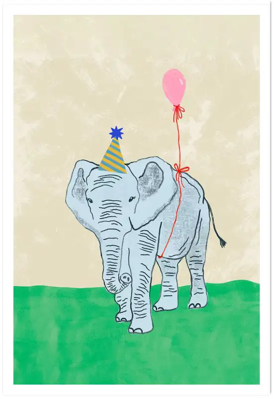 Affiche elephant fete - illustration enfant amusante