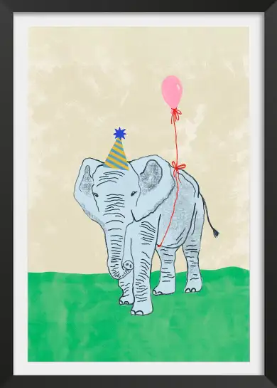 Affiche elephant fete - illustration enfant amusante