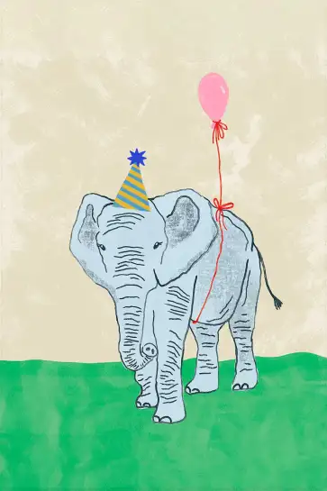 Affiche elephant fete - illustration enfant amusante