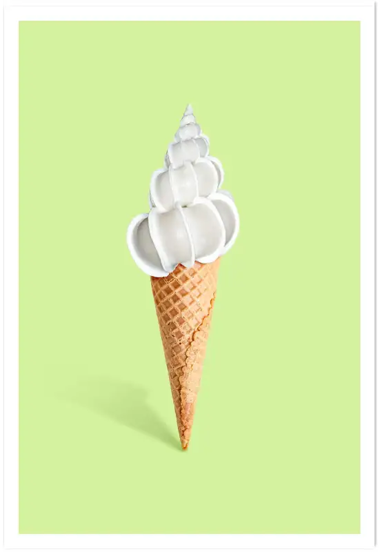 Affiche coquillage glace cornet - design minimaliste vert
