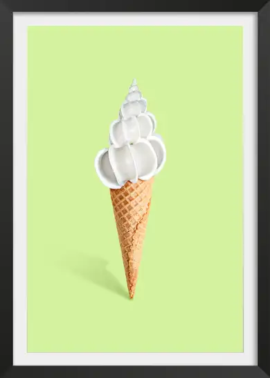 Affiche coquillage glace cornet - design minimaliste vert