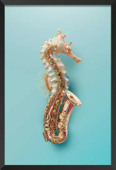 Affiche hippocampe saxophone - illustration musique & mer