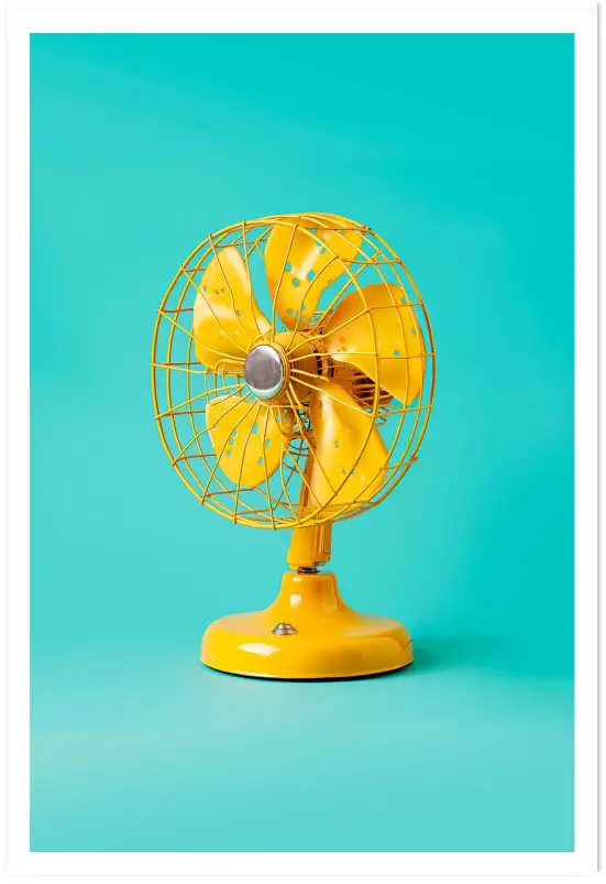 Affiche ventilateur jaune retro - photo design vintage
