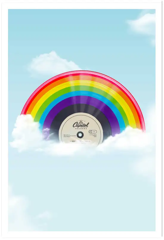 Affiche disque vinyle arc-en-ciel - illustration pop art