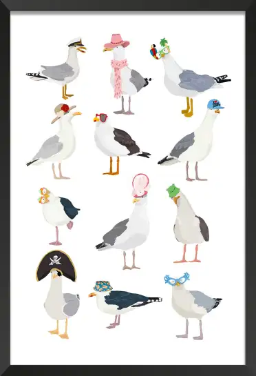 Affiche mouettes lookées - illustration humour animaux