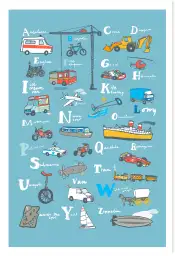 Affiche alphabet véhicules - abc transports bleu