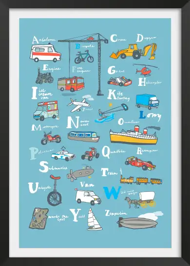 Affiche alphabet véhicules - abc transports bleu