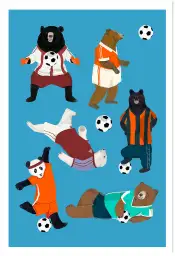 Affiche Ours Footballeurs - Illustration Sport & Ballon Bleu