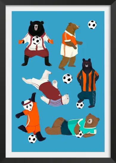 Affiche Ours Footballeurs - Illustration Sport & Ballon Bleu