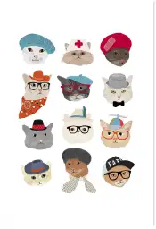 Affiche Portraits de Chats Lookés - Illustration Chapeaux & Lunettes