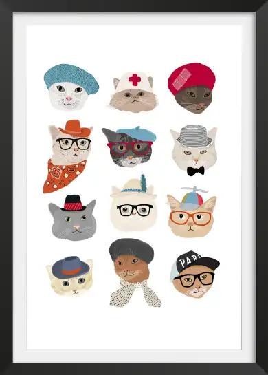 Affiche Portraits de Chats Lookés - Illustration Chapeaux & Lunettes