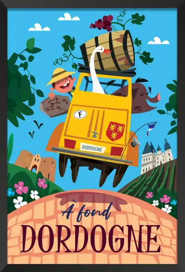 Affiche vintage La Dordogne - poster illustré vignoble château