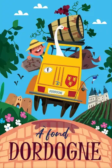 Affiche vintage La Dordogne - poster illustré vignoble château