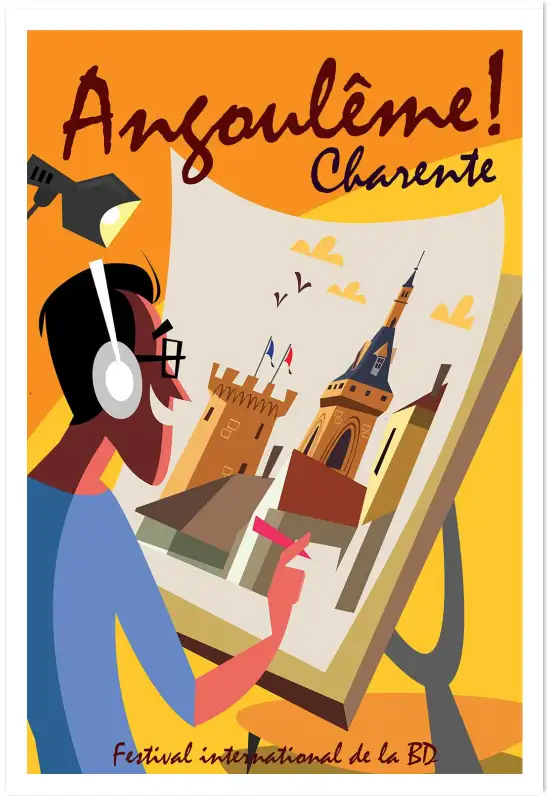 Affiche Bordeaux vintage- poster illustré vignoble château