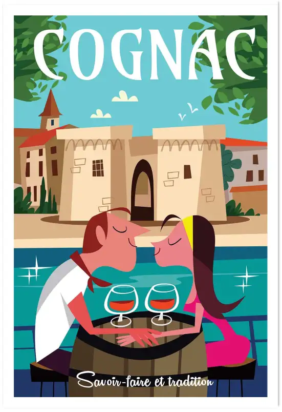 Affiche retro de Cognac rétro-poster chai illustré