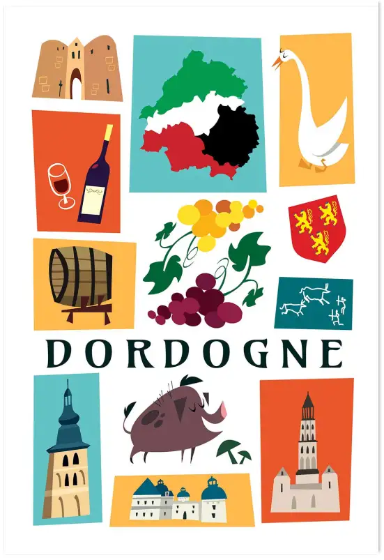 Affiche dordogne icônes-poster symboles périgord illustré