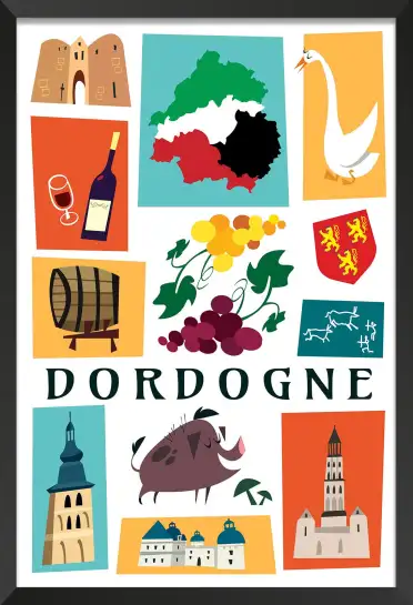 Affiche dordogne icônes-poster symboles périgord illustré