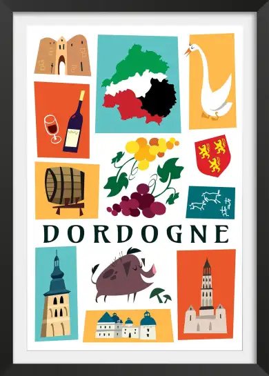 Affiche dordogne icônes-poster symboles périgord illustré